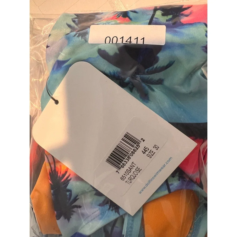 Dolfin Swimsuit Women Size 30 Turquoise Palm Trees Cross Back One Piece‎